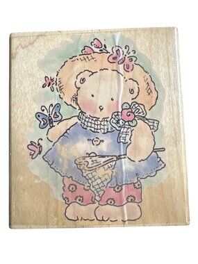 Vintage Penny Black Fishing Bear Too Cute To Catch Rubber Stamp
